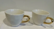 Urban Nature Culture Amsterdam Espresso Cups Set Of 2 White With Gold Handle New