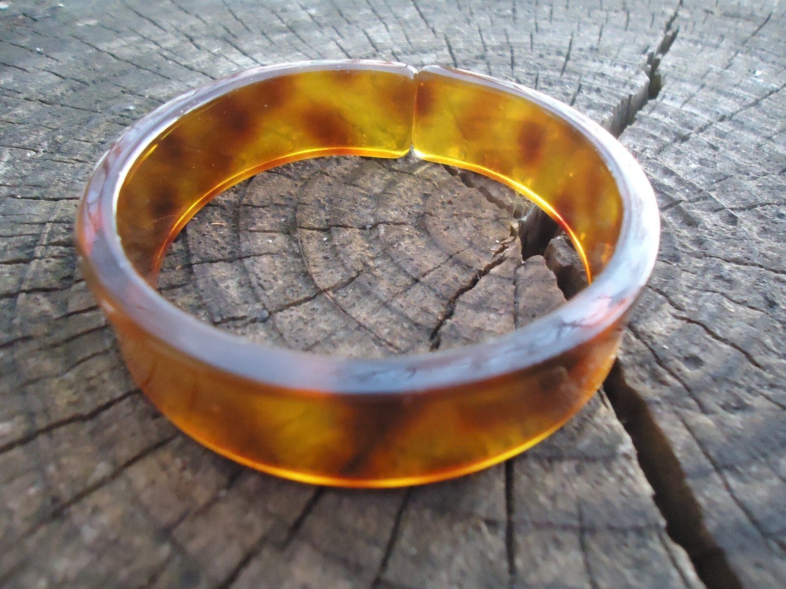 VTG Tortoise Shell Split Bangle Chunky Plastic St… - image 1