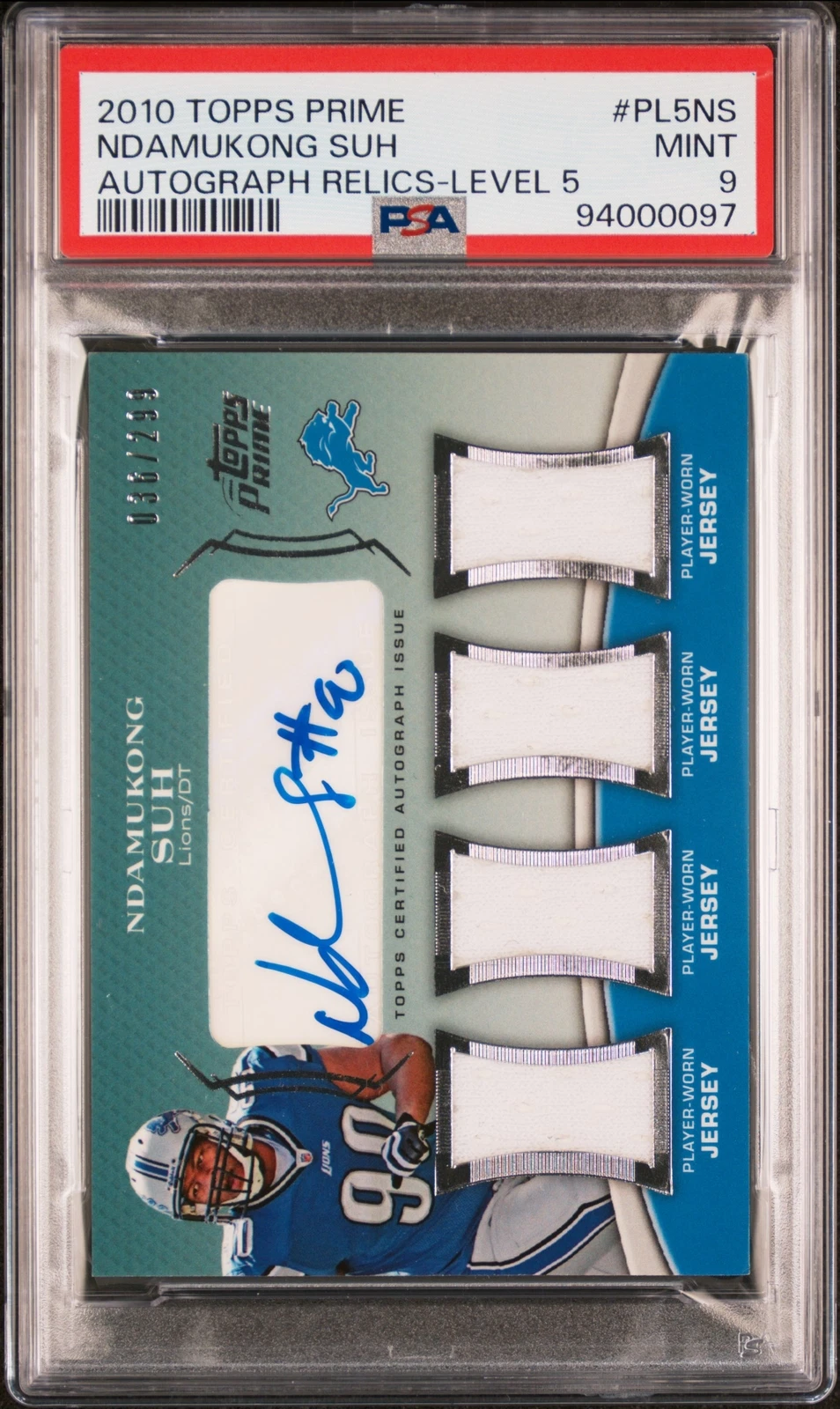 Ndamukong Suh Topps Prime Autograph Relics #PL5NS Level 5