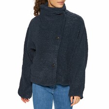 Free People Izzy Wrap Teddy Womens Jacket - Midnight Medium Rrp140£ New Free Ukp