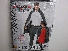 NWT NEW Halloween Costume Black Taffeta Adult Cape 45" One Size Witch Vampire