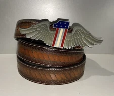 Famous Stars & Stripes Winged # 1 Buckle High Noon Leather Strap 3XL