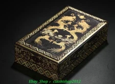 8.8'' Old Chinese Wood Lacquerware Gilt Dynasty Dragon Loong Animal Box Boxs