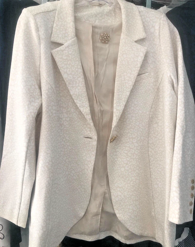 Blazer Chaqueta Leopardo Soft Surroundings Talla PM Leontine Beige Blanco Nuevo sin Etiquetas Foto 4 de 4