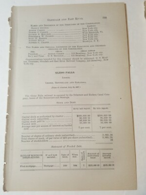 1885 train paper GLENS FALLS RAILROAD Fort Edward Caldwell Comstock New York