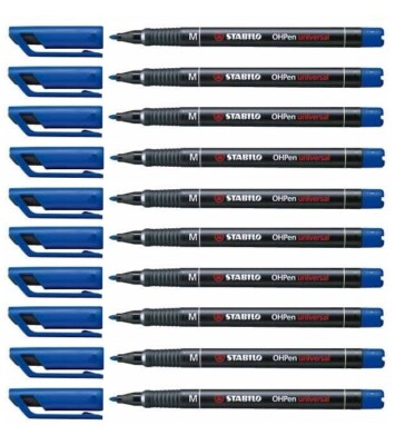 10 x Stabilo OHPen Folienschreiber OHP-Marker M, permanent 1 mm blau
