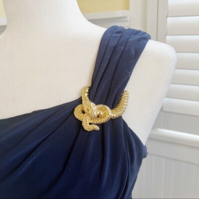 Cache NWT Navy Blue One Shoulder Gold Snake Brooch Asymmetrical Dress Size  6 | eBay