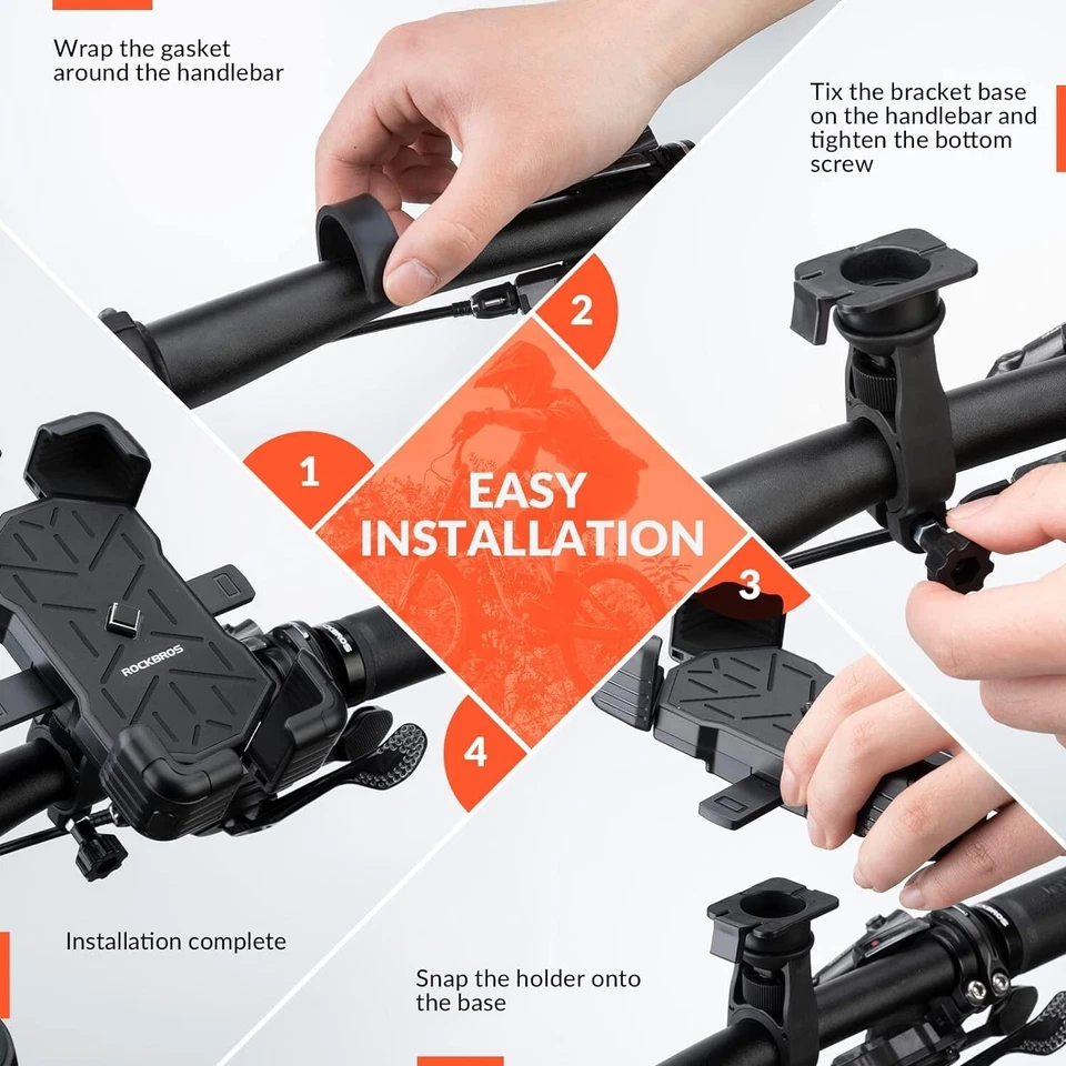 ROCKBROS Soporte para Teléfono Bicicleta Liberación Rápida MTB Bicicleta 360° Giratorio Soporte para Teléfono Foto 4 de 4