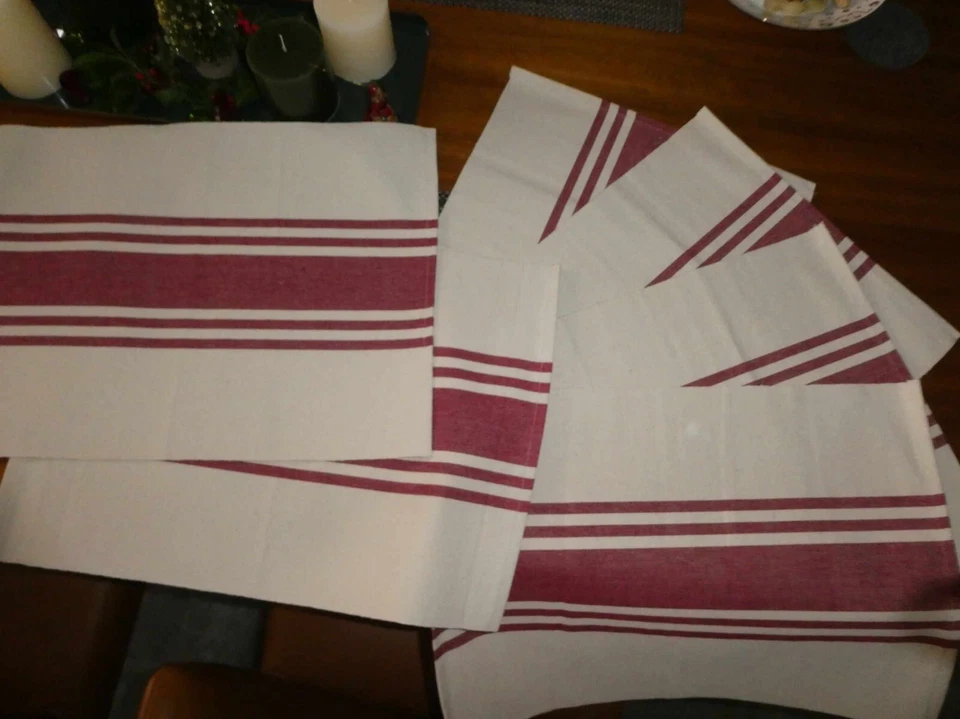 6 Tischsets - Platzsets Baumwolle rot/beige