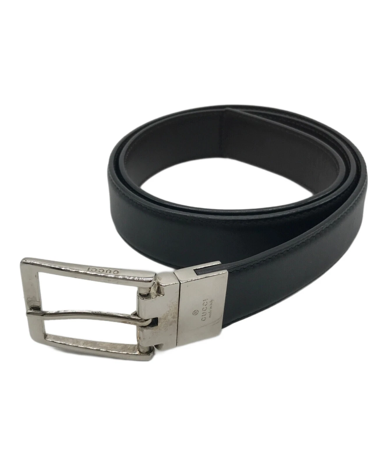 GUCCI Ceinture Cuir Ceinture Épaisse Ceinture Cuir avec Logo Boucle Noir 15