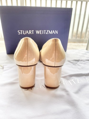 Stuart Weitzman Tabeta Bambina Aniline Nude Patent Leather Pearl Detail Pumps 8M - Picture 14 of 21
