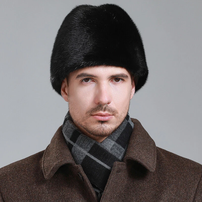Men s Real Mink Fur Hat Whole Full Fur Hat Headgear Homburg Peaked Cap Top Hat