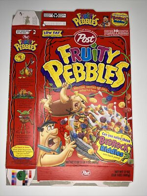 2008 Empty Fruity Pebbles Bedrock Riddles 17OZ Cereal Box SKU U198