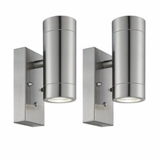 Image of Set of 2 Stainless Steel Up Down Twin Dusk Dawn Sensor IP44 Outdoor Wall Light
