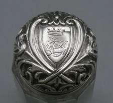 Antikes Toilettengef&auml;&szlig; / Vanity Jar &ndash; Glas / 925 Silber &ndash; London 1893 - #2151