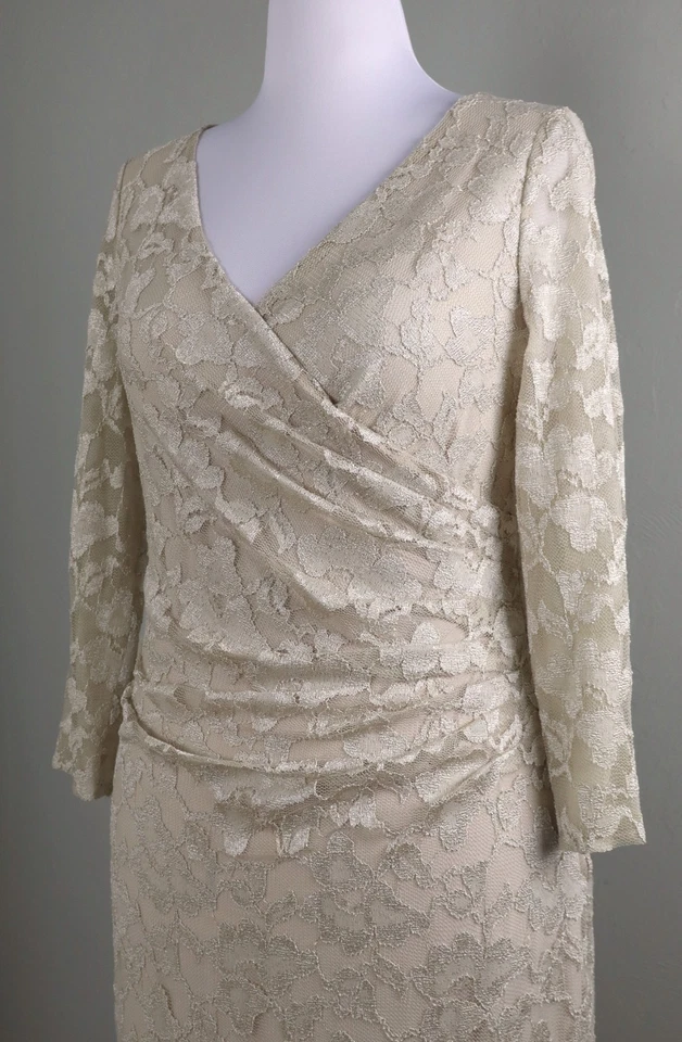 Vestido de Noche LAUREN RALPH LAUREN $129 Elastizado Beige Encaje Forrado Talla 16 Foto 2 de 4