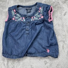 VTG U.S. Polo Girls Baby Denim Dress Size 24M Embroidered Floral