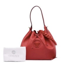 Authentic Versace La Medusa Bucket Bag Red Leather with Two Straps EUC