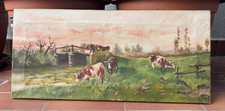 Dipinto Olio su Tela 1912 - Paesaggio Bucolico con Bovini - Firmato "Tina"