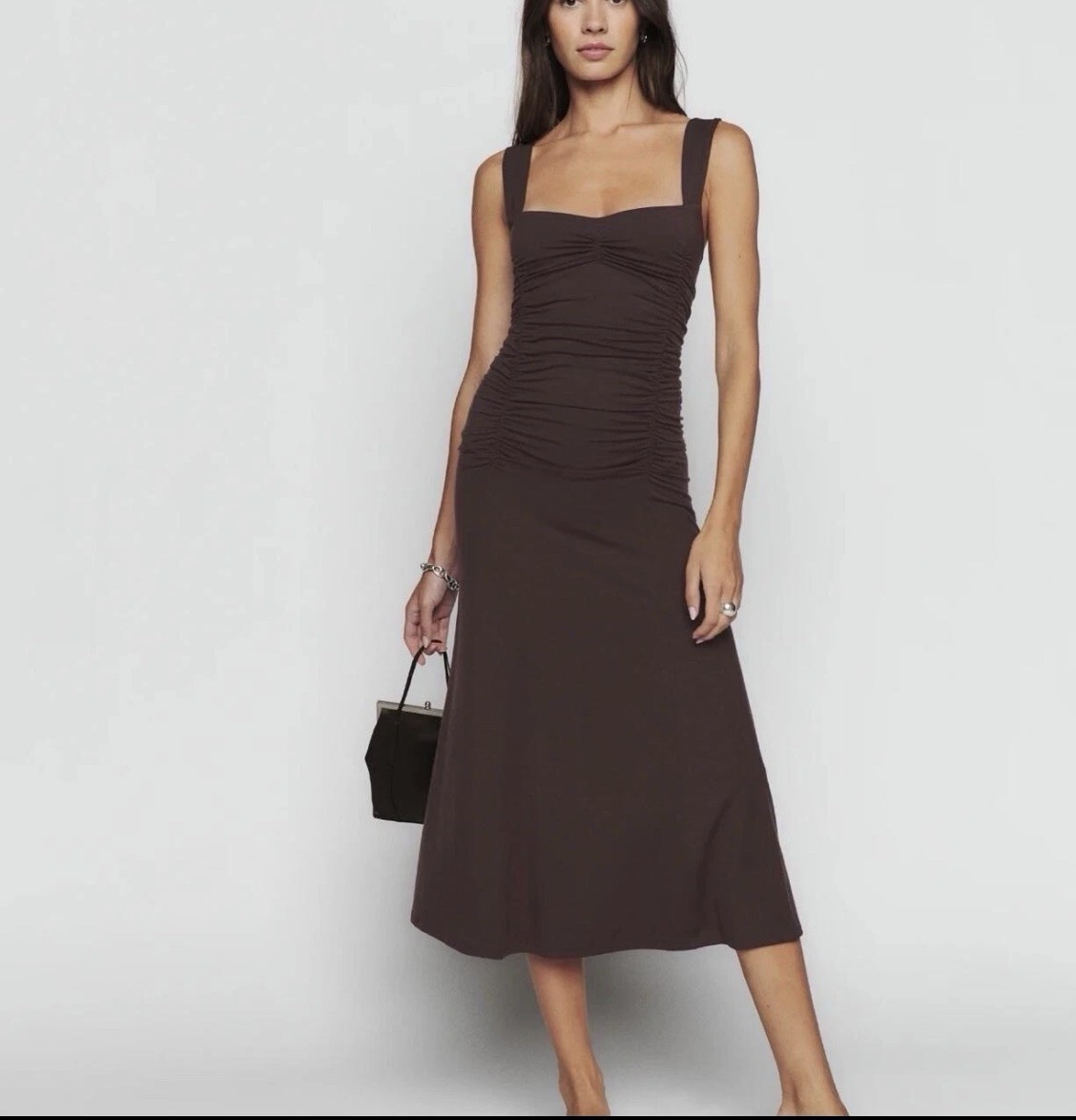 Reformation Suvi Knit Midi Dress Dark Brown Size XL Made In USA New NWT