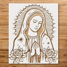 Ornate Floral Illustrations of Virgin Mary Home Decor Stencil - StencilAir