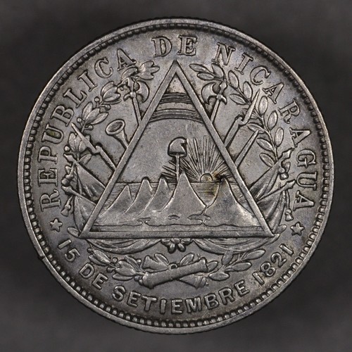1887 H Nicaragua Silver 20 Centavos