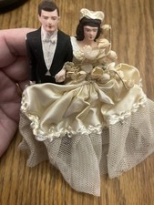 Vintage Wedding Cake Topper 4.5 Tall Bride Groom Chalkware 1950s