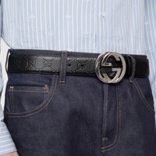 AUTHENTIC Gucci Monogram Belt with Interlocking G Buckle Sz 105