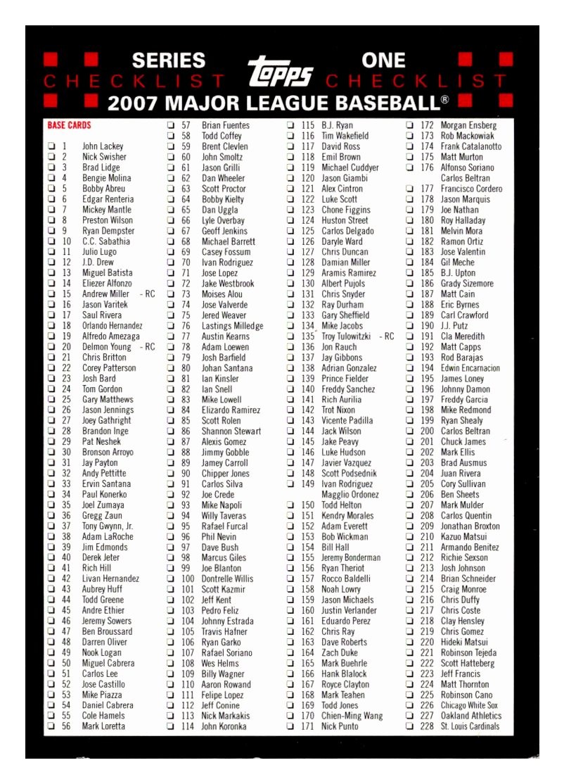 2007 Topps Chrome #1 Checklist: 1-252 Checklists