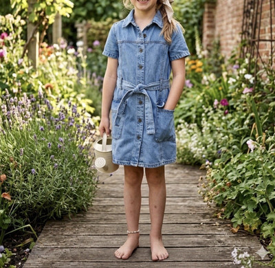 Lone Star Kids Dress Girls L Blue Button Front Short Sleeve Size 8 Shirt Style