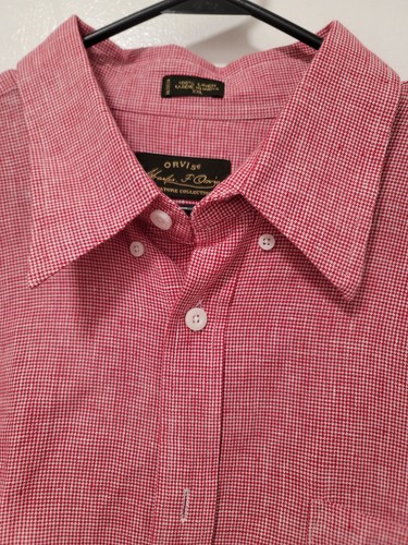ORVIS REGULAR FIT 100% LINEN SHIRT RED & WHITE Sz XXL - Picture 4 of 14