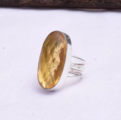 925 Silber Ring Citrin Topas Edelstein Oval Fassung Bezel Handgefertigt U-10 - Bild 1 von 4
