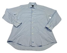 David Donahue Dress Shirt Mens 17 34/35 Blue White Luxury Non Iron Trim Fit