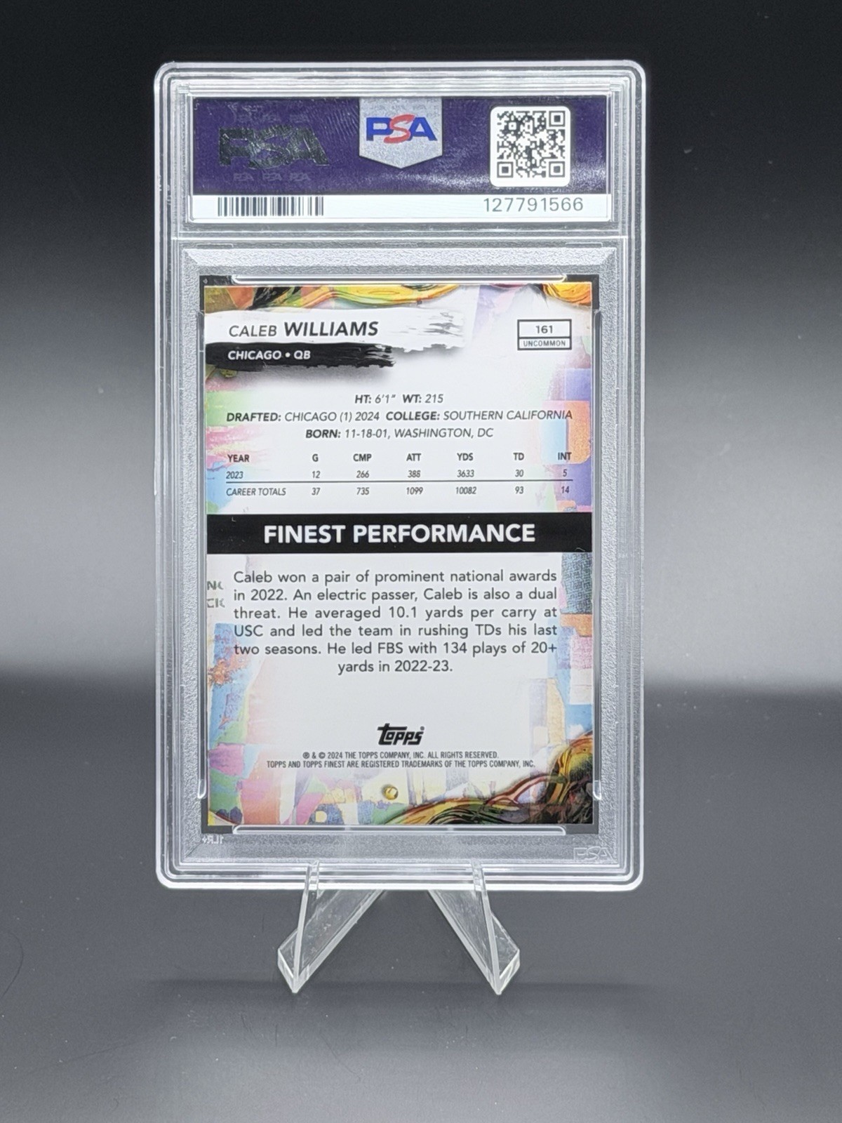 2024 Topps Finest - Uncommon Caleb Williams #161 Refractor (RC) PSA 10 - Bears view 2