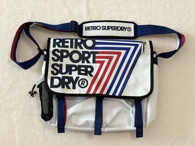 Retro Superdry Messenger Bag White/Blue/Red Buckle Adjustable Strap Pockets