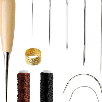 Ledernadel Set 11 Stück Nähset Lederzubehör mit Wachsfaden, Fingerhut, Perfor...