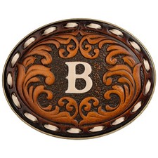 Western Belt Buckle for Cowboy  Cowgirl - Handmade Leather Engraved Initial ...