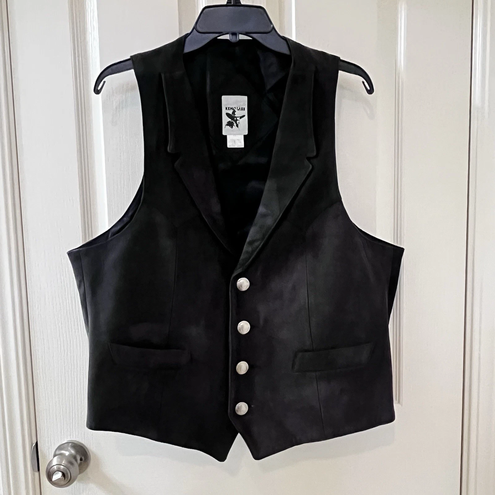 Kemo Sabe Black Leather Vest English Lamb Skin LIned USA Men's Size 44 FLAWS