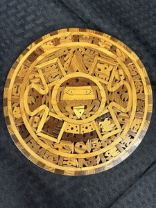 Hand Carved Wood Aztec 8" Calendar Hand Made Wood Wall Decor Mexico Beautiful