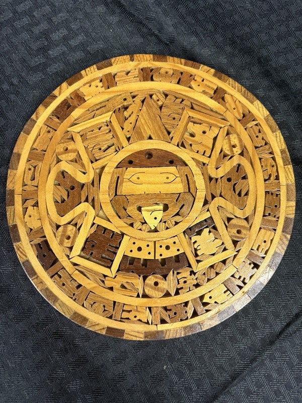 Hand Carved Wood Aztec 8" Calendar Hand Made Wood Wall Decor Mexico Beautiful