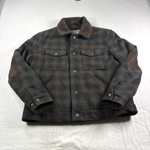 Johnston Murphy Jacket Mens L Plaid Wool Blend Fleece Lined Coat Elbow Patch  - product listing photo