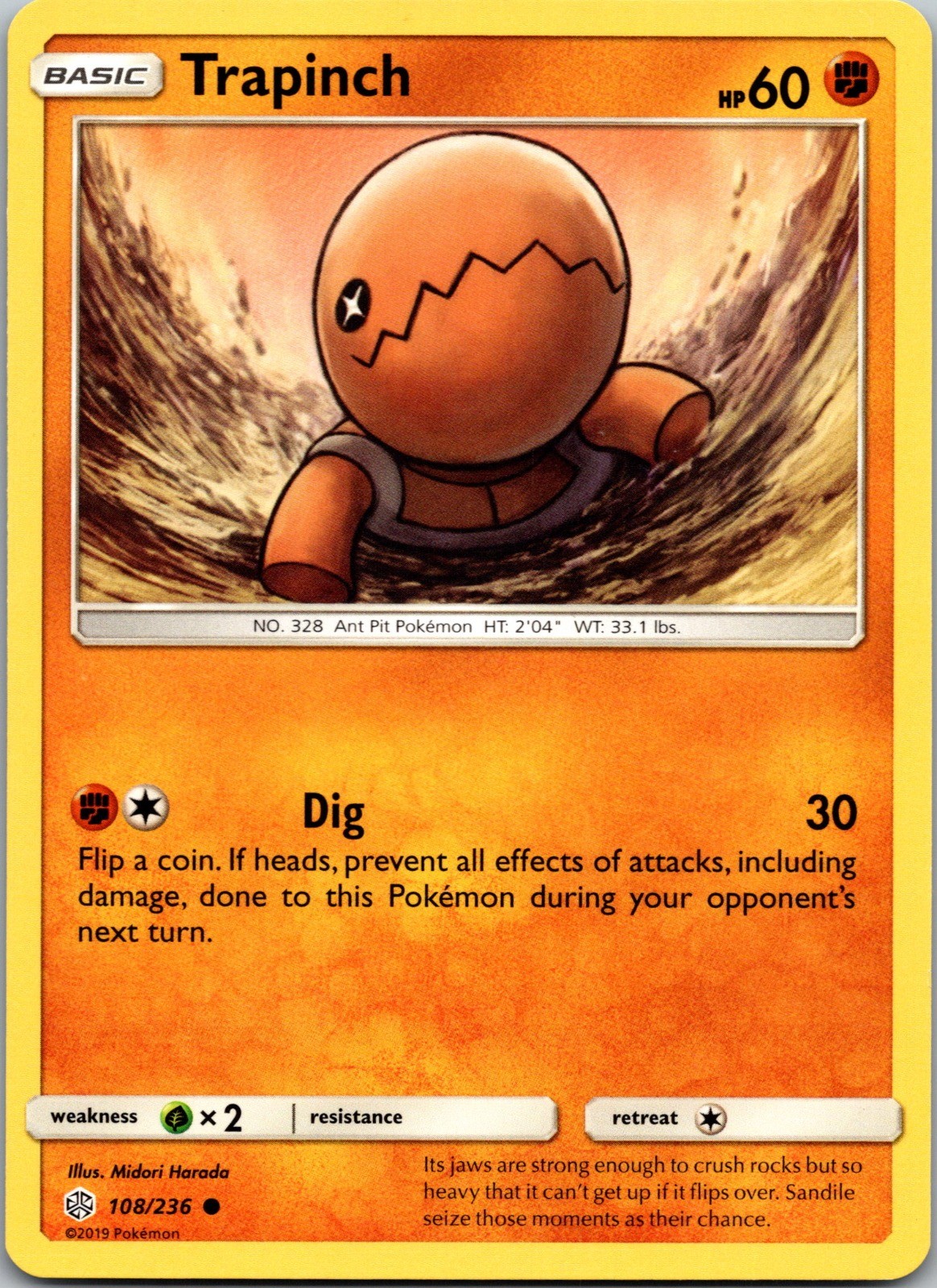 TRAPINCH 108/236 COMMON COSMIC ECLIPSE Pokemon NM COSMIC ECLIPSE