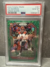 2020 Panini Prizm Joe Burrow 34/75 Green Scope Rookie Card PSA 10. rookie card picture