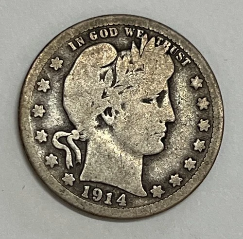 1914-S San Francisco Mint Silver Barber Quarter Good Condition