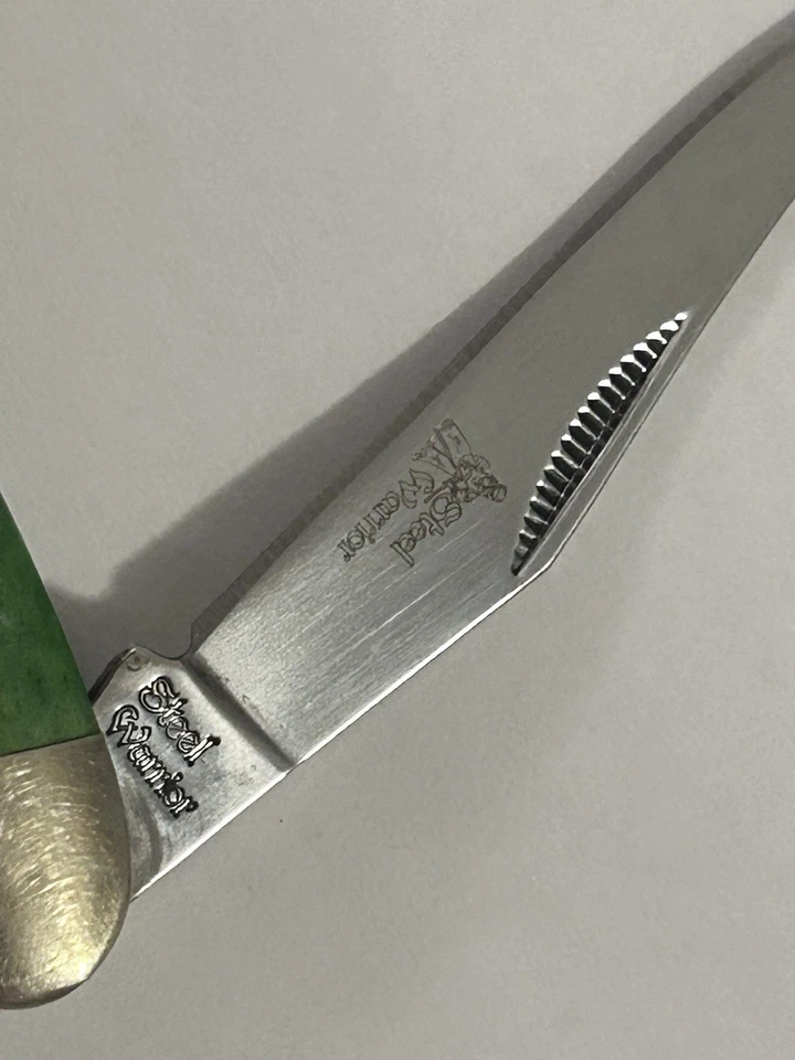 Cuchillo de Bolsillo 4 Pulgadas Acero Inoxidable 2 Hojas Acero Guerrero Hueso Verde Mango Foto 4 de 4