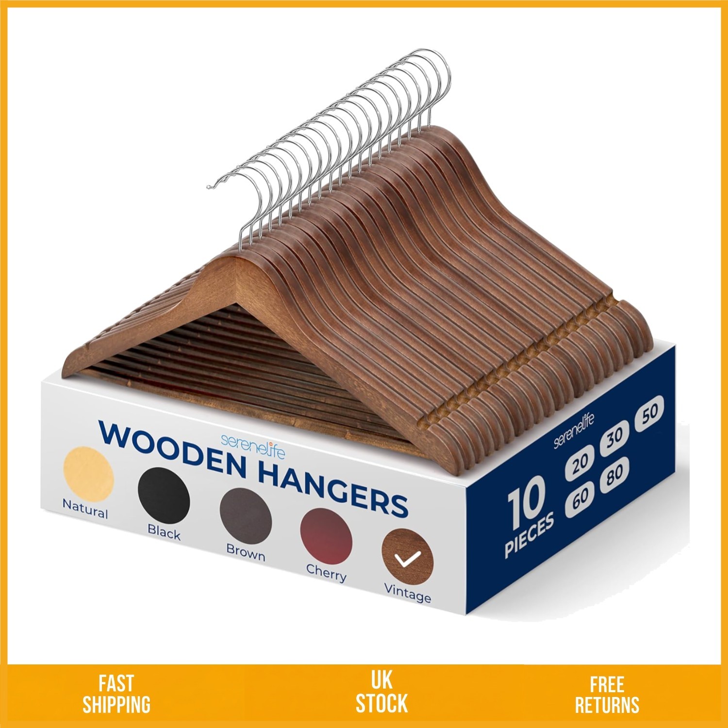 Elegant Vintage Wooden Suit Hangers Non Slip Heavy Duty Closet Hook 10 Pack