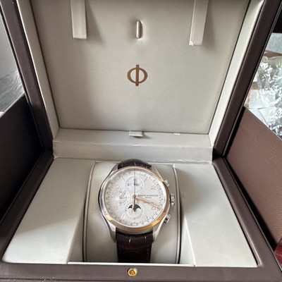 Baume & Mercier Clifton Auto Chronograph Moon Phase Silver Dial Brown Leather