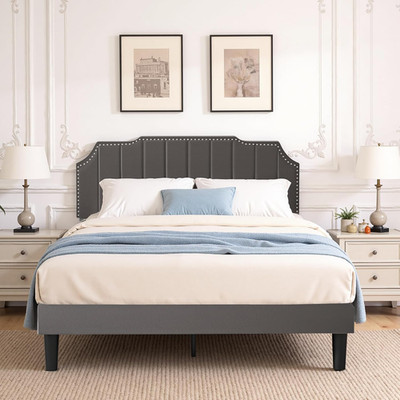Queen Velvet Upholstered Platform Bed Frame with Adjustable Headboard & Storage