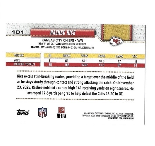 2026 Topps Football Rashee Rice image 2