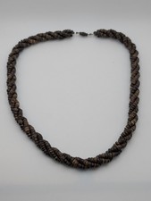 Vintage Twisted 3-Strand Coconut Husk Heishe Bead Necklace 18" Dark Brown Boho